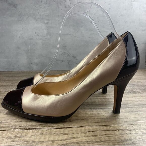 Cole Haan~”NAMI” Air Pump~Beige/Brown Patent Toe & Heel Shoes~Size 8.5 B - Picture 1 of 9